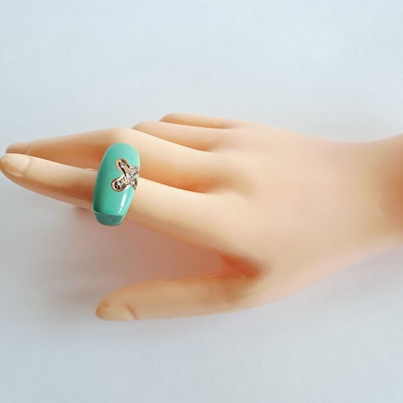 New Angelique de Paris Gold Plated Blue with Crystals Ring Size 6 - Picture 14 of 15